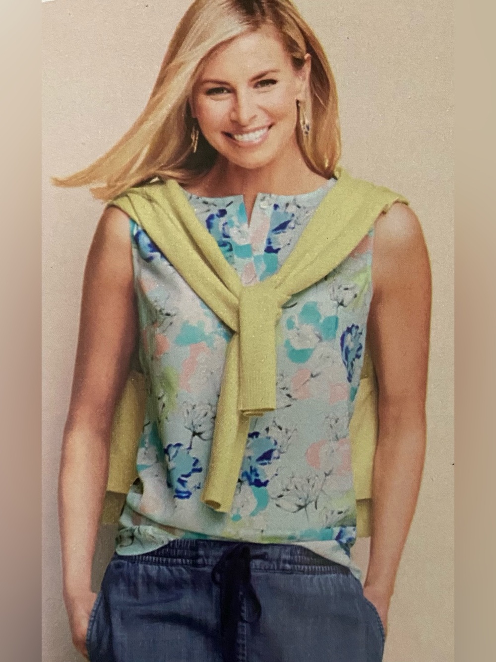 Talbots 10P Light Aqua Floral Popover Sleeveless Blouse